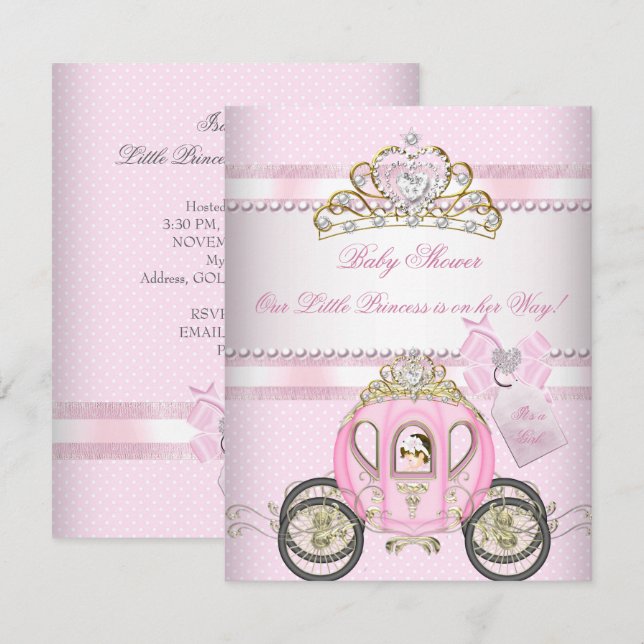 Convite Chuva de Bebê Princesa Bebê Menina Carrinho (Frente/Verso)