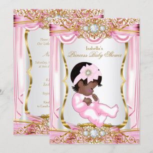 Convite Chuva de Bebê Princesa Bonita Étnica Rosa Seda Dou