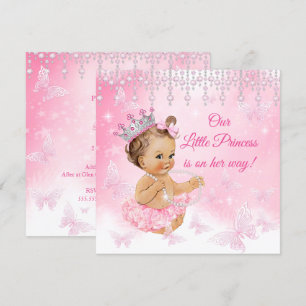 Convite Chuva de bebê Princesa Borboleta Rosa morena