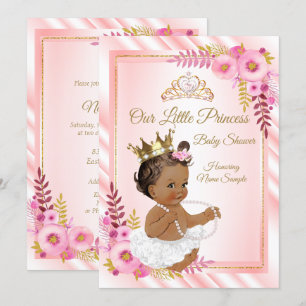 Convite Chuva de Bebê Princesa Branca Floral Rosa Étnica