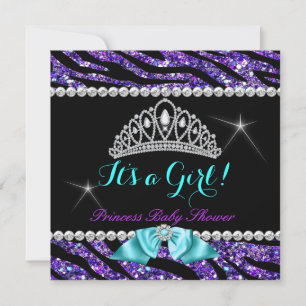 Convite Chuva de Bebê Princesa Brilho Roxo Azul Turquesa Z