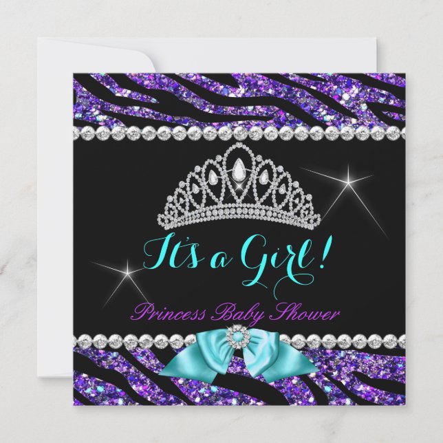 Convite Chuva de Bebê Princesa Brilho Roxo Azul Turquesa Z (Frente)