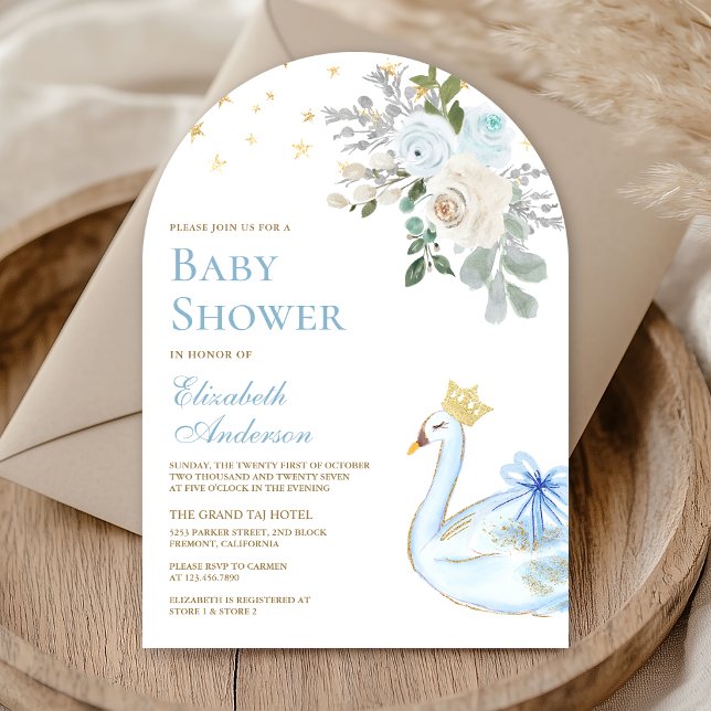 Convite Chuva de Bebê Princesa Cisne Floral Azul Pastel (Criador carregado)