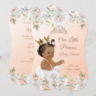 Convite Chuva de Bebê Princesa Coral Pêssego Branco Étnico