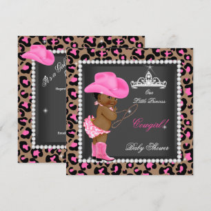 Convite Chuva de Bebê Princesa Cowgirl Rosa Marrom Étnico