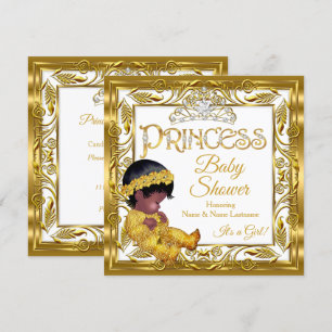 Convite Chuva de Bebê Princesa Dourada Escura Étnica Ouro