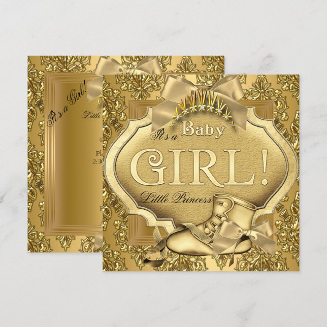 Convite Chuva de Bebê Princesa Elegante Bebê Menina Ouro D (Frente/Verso)