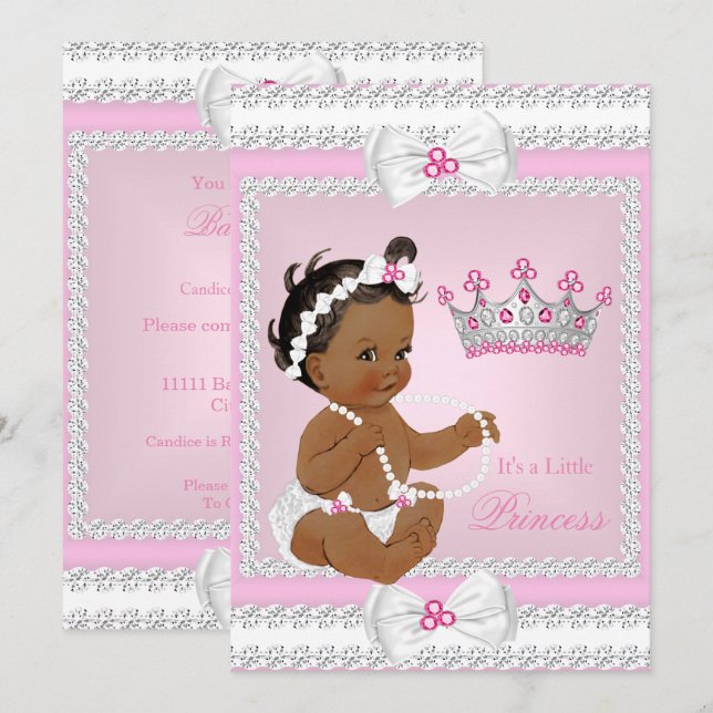 Convite Chuva de Bebê Princesa Étnica Arcos Pérolas Rosa B (Frente/Verso)
