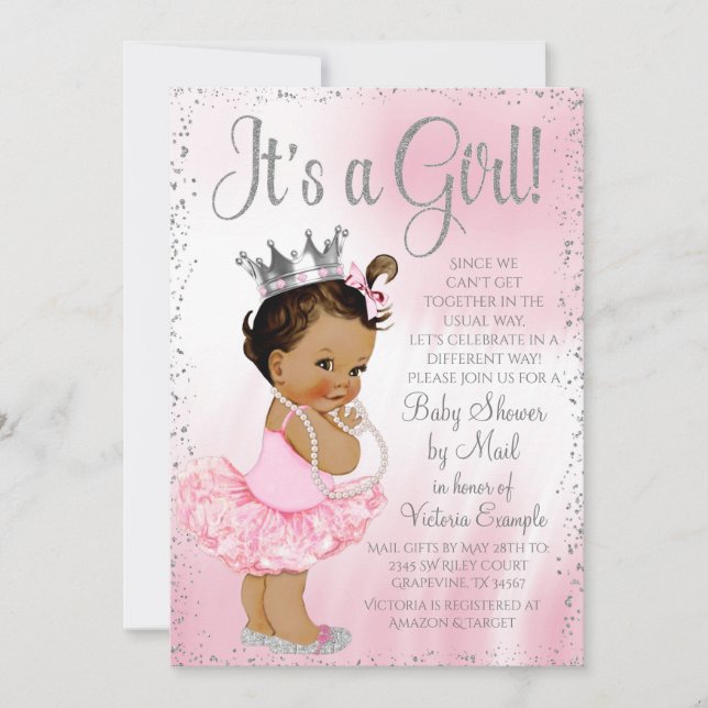 Convite Chuva de Bebê Princesa Étnica de Longa Distância (Frente)