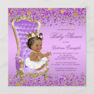Convite Chuva de Bebê Princesa Étnica Dourada Roxa
