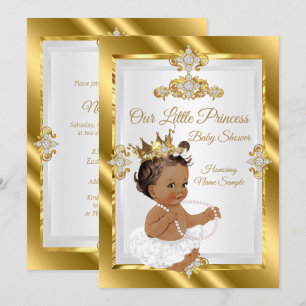 Convite Chuva de Bebê Princesa Étnica Dourado Branco