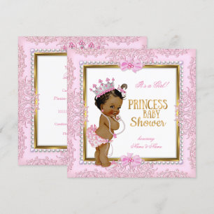 Convite Chuva de Bebê Princesa Étnica Dourado Rosa Pérolas