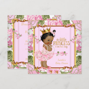 Convite Chuva de Bebê Princesa Étnica Flor de Rosa Rosa