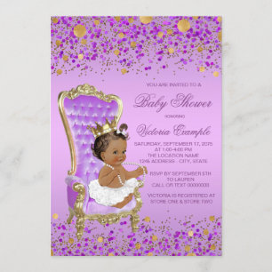 Convite Chuva de Bebê Princesa Étnica Lilás Dourada