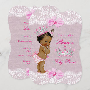 Convite Chuva de Bebê Princesa Étnica Menina Rosa Linho co