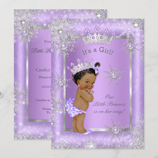 Convite Chuva de Bebê Princesa Étnica Mundo Roxo (Frente/Verso)