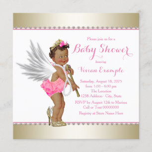 Convite Chuva de Bebê Princesa Étnica Rosa Dourado Anjo