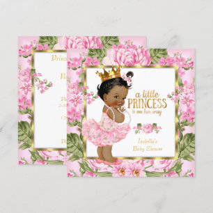 Convite Chuva de Bebê Princesa Étnica Rosa Dourado Floral
