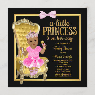 Convite Chuva de Bebê Princesa Étnica Rosa Dourado Preto