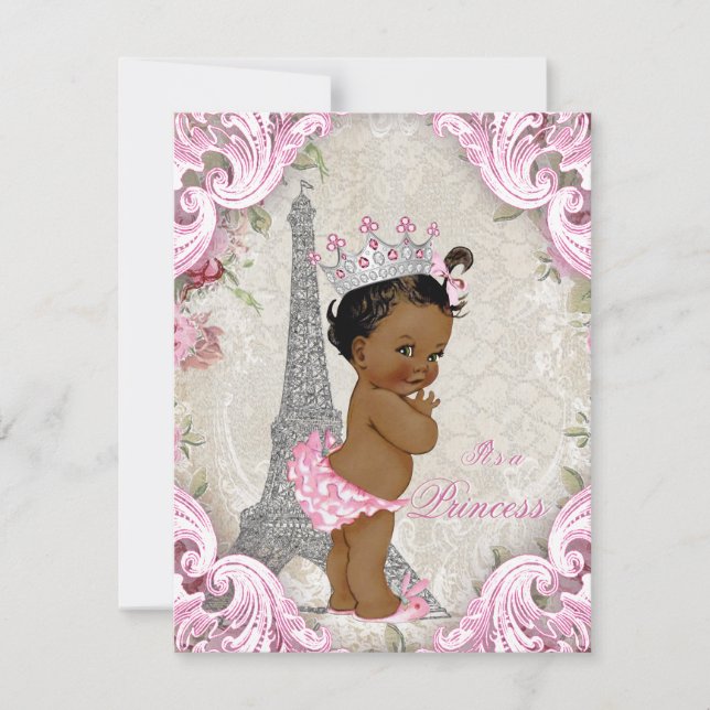 Convite Chuva de Bebê Princesa Étnica Vintage Paris (Frente)