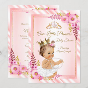 Convite Chuva de Bebê Princesa Floral Rosa Branco Morena
