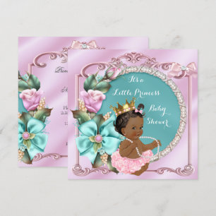 Convite Chuva de Bebê Princesa Floral Turquesa Rosa Étnico