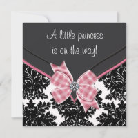 Chuva de Bebê Princesa Laço Rosa Damask Preto