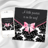 Chuva de Bebê Princesa Laço Rosa em Damasco Preto