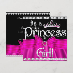 Convite Chuva de Bebê Princesa Laço Rosa Quente Tiara Prat