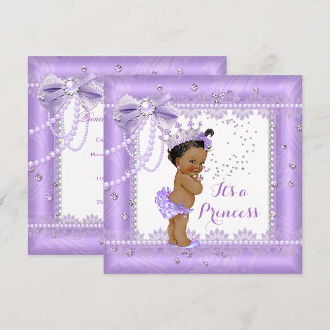 Convite Chuva de Bebê Princesa Laço Roxo Renda Joia Étnica (Frente/Verso)