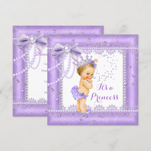 Convite Chuva de Bebê Princesa Laço Roxo Renda Joia Loira