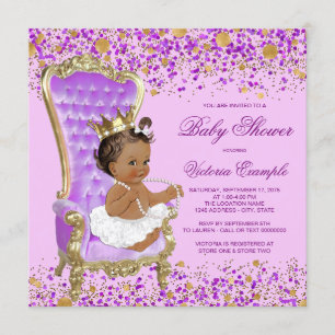 Convite Chuva de Bebê Princesa Lilás Dourada