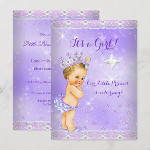 Convite Chuva de Bebê Princesa Lilás Lavanda Tiara Loira