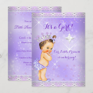 Convite Chuva de Bebê Princesa Lilás Lavanda Tiara Morena
