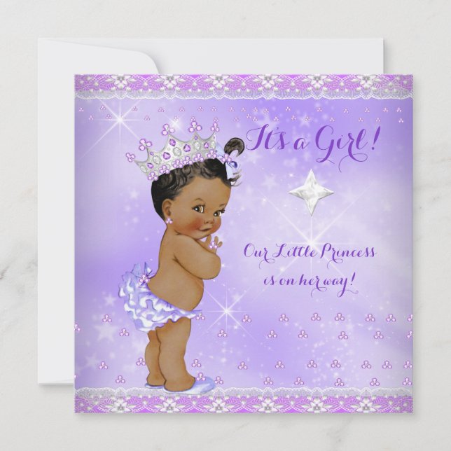 Convite Chuva de Bebê Princesa Lilás Roxo Lavanda Étnica (Frente)