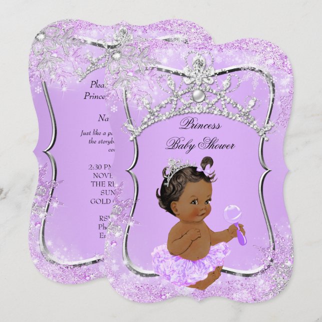 Convite Chuva de Bebê Princesa Maravilha Lilás Étnico (Frente/Verso)