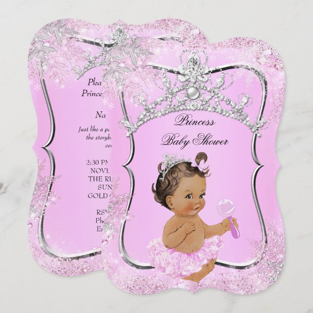Convite Chuva de Bebê Princesa Maravilha Rosa Morena (Frente/Verso)