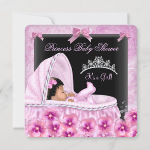 Convite Chuva de Bebê Princesa Menina Afro-Americana