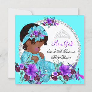 Convite Chuva de Bebê Princesa Menina Azul Teal Roxo D1