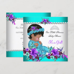 Convite Chuva de Bebê Princesa Menina Azul Turquesa Roxo 3