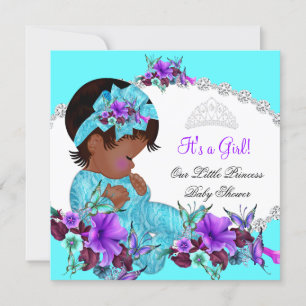 Convite Chuva de Bebê Princesa Menina Azul Turquesa Roxo C