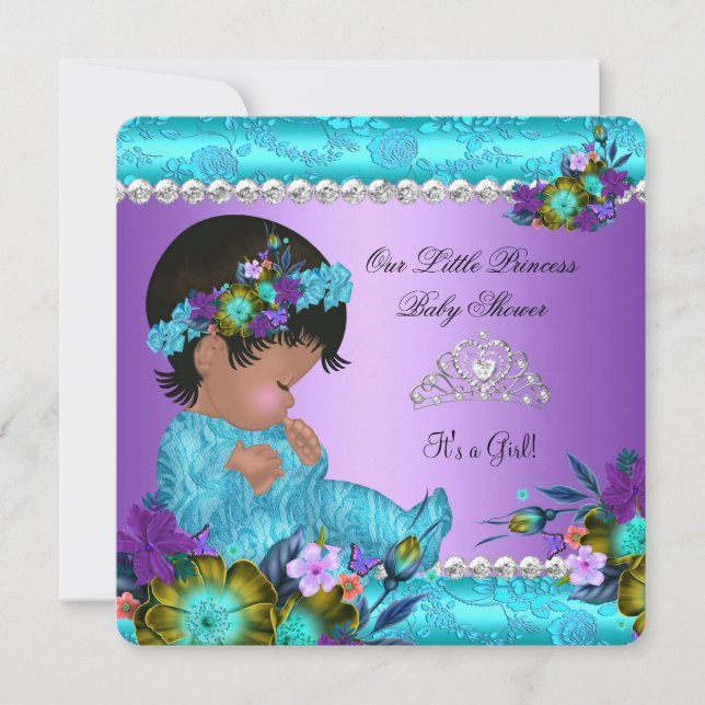 Convite Chuva de Bebê Princesa Menina Azul Turquesa Roxo D (Frente)