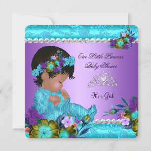Convite Chuva de Bebê Princesa Menina Azul Turquesa Roxo D