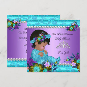 Convite Chuva de Bebê Princesa Menina Azul Turquesa Roxo D