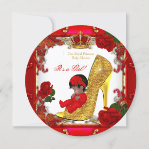 Convite Chuva de Bebê Princesa Menina Dourado Rosa Vermelh