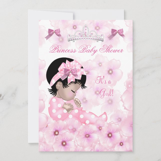 Convite Chuva de Bebê Princesa Menina Floral Rosa Asiática (Frente)