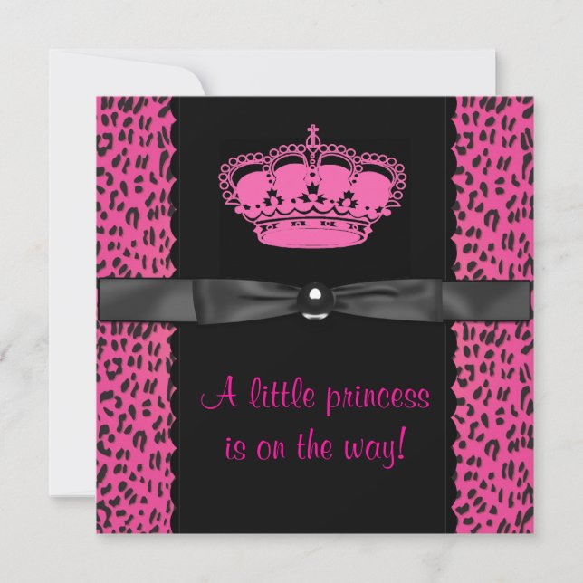 Convite Chuva de Bebê Princesa Menina Leopardo Rosa Vibran (Frente)
