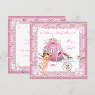 Convite Chuva de Bebê Princesa Menina Pérolas Rosa Morena