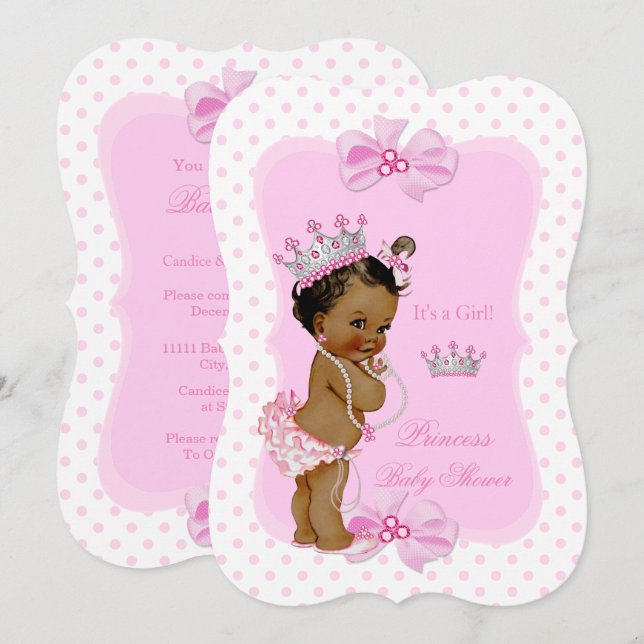Convite Chuva de Bebê Princesa Menina Pontos Polka Rosa Ét (Frente/Verso)