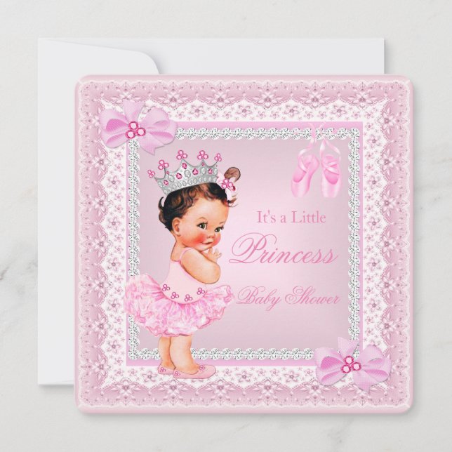 Convite Chuva de Bebê Princesa Menina Rosa Bailarina Moren (Frente)